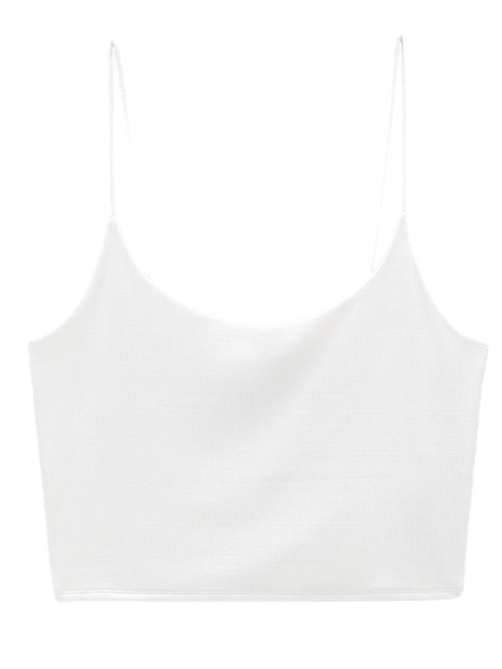 Zara White Ribbed Spaghetti-Strap Cropped Cami